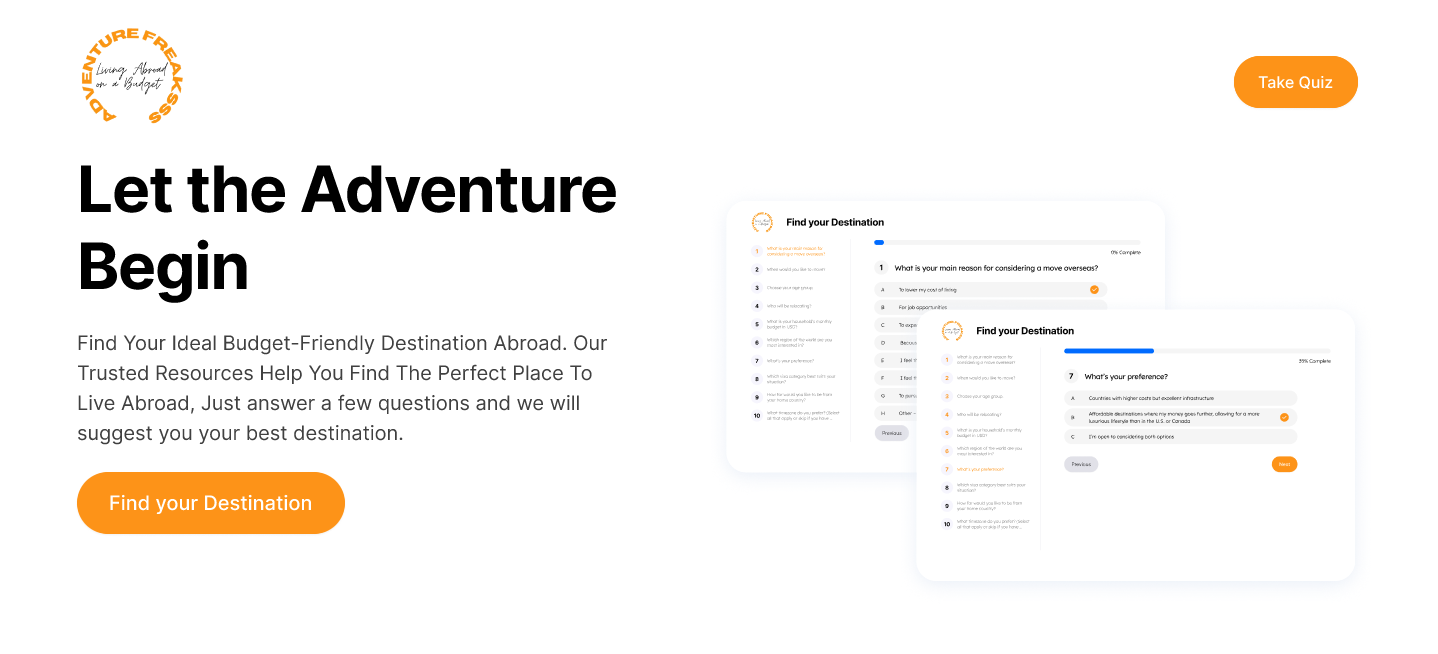 Adventure Freaks - Teqnir project using React, Travel Tech, Questionnaire System, Destination Finder, Mobile-First